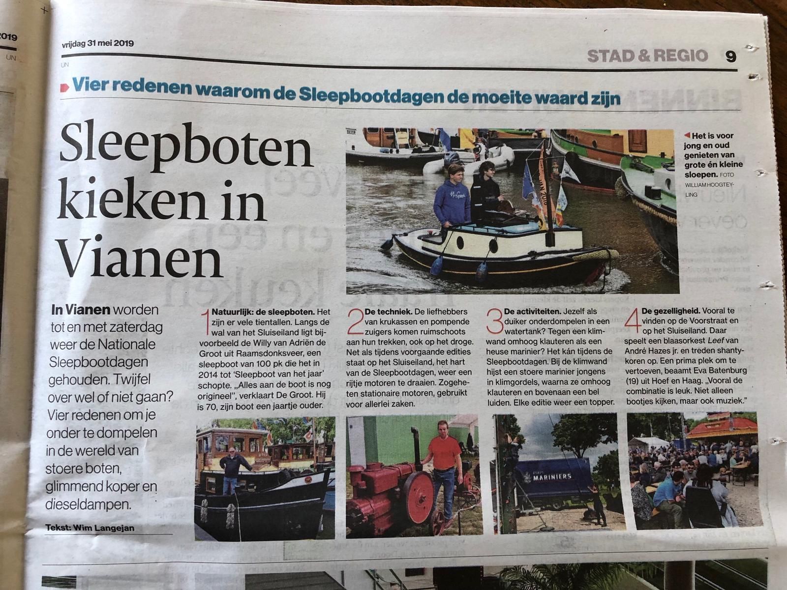 Sleepbootdagen in de de regionale krant